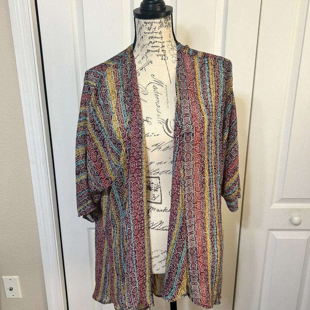 LuLaRoe Womens S Sheer Kimono Cardigan Multicolor High Low Duster